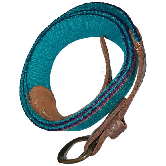 Vintage Blue Striped Belt with Leather Accents - 37-40 Inch Waist - Picture 10 of 15